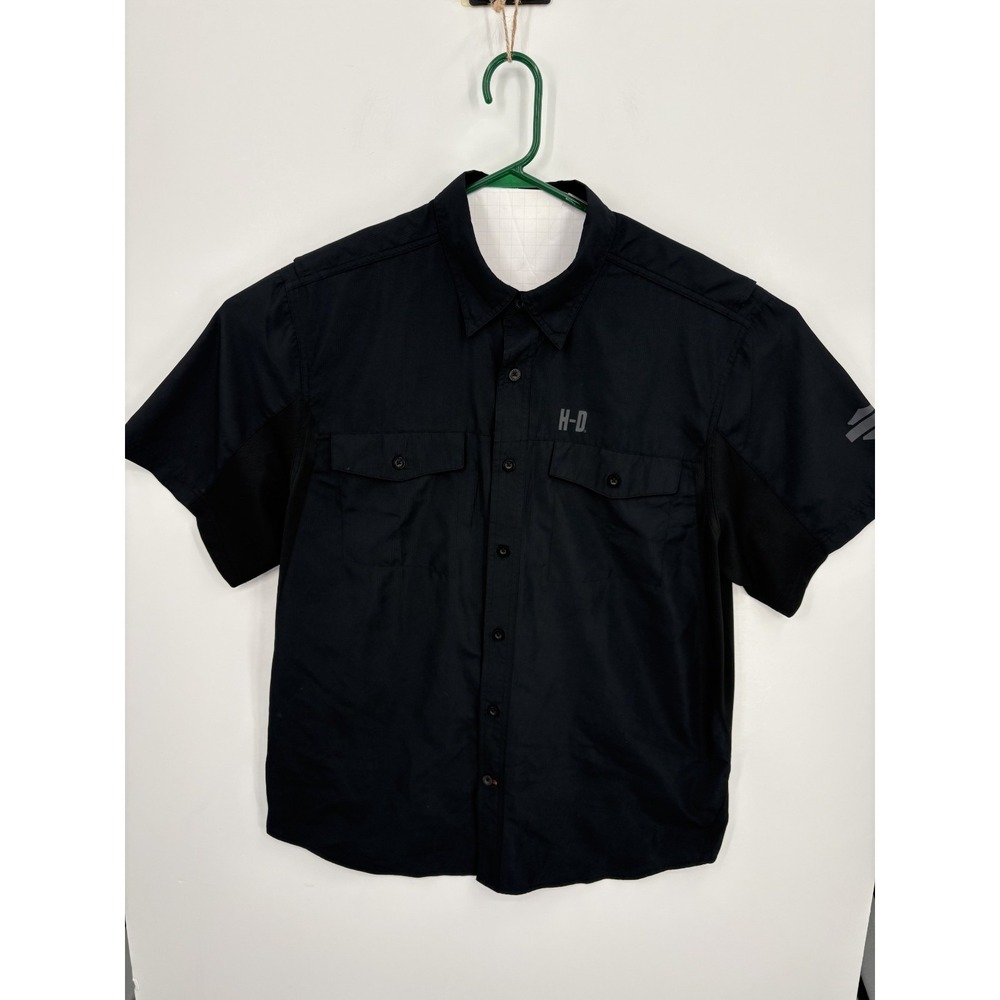 Harley Davidson Men's Black Rip Stop Short Sleeve Button Down Shirt, Size XL